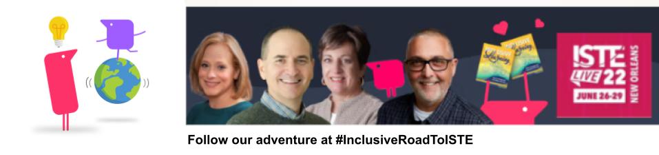 Banner image of the four authors (Beth, Chris, Karen and Mike) with the TextHelp Text Helper characters celebrating our book along with the logo for ISTE 2022