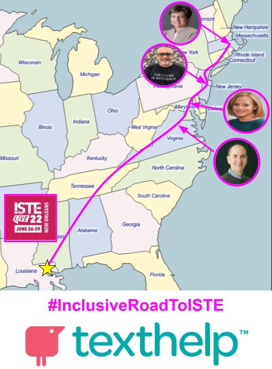 Map of the East Coast of the US with a route outlined from Massachusetts to New Orleans. Along the way, the authors join the trip. Karen starts in Boston, picks up Mike in NJ, then Beth in Maryland and finally Chris in Virginia. We head together to New Orleans 